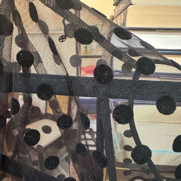 Halogen Polka Dot Peplum Blouse Mesh Black - Picture 3 of 6